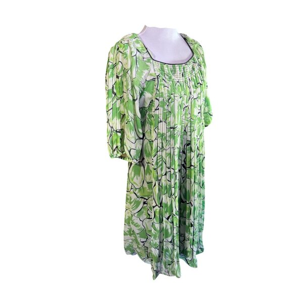 Green & White Floral Smocked Knee-Length Dress Size 6 - Picture 3 of 8